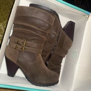 Maurices Brown Heeled Boots with Double Buckle